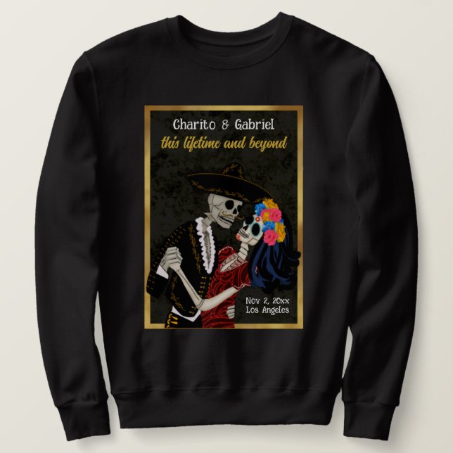 Sweatshirt Crânes à sucre Charro et Catrina Noir (Design devant)