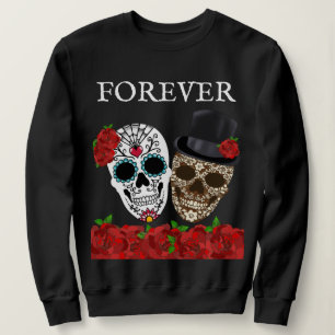 Sweatshirt Crânes de Sucre Couple de Roses Rouges Vintage pou