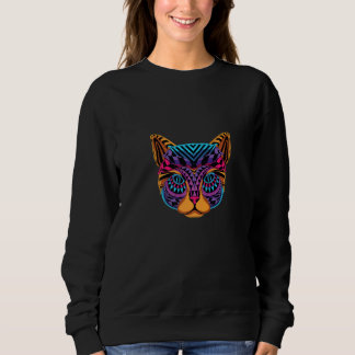 Sweatshirt Crazy Colourful Cat Cat Mandala Hoodie