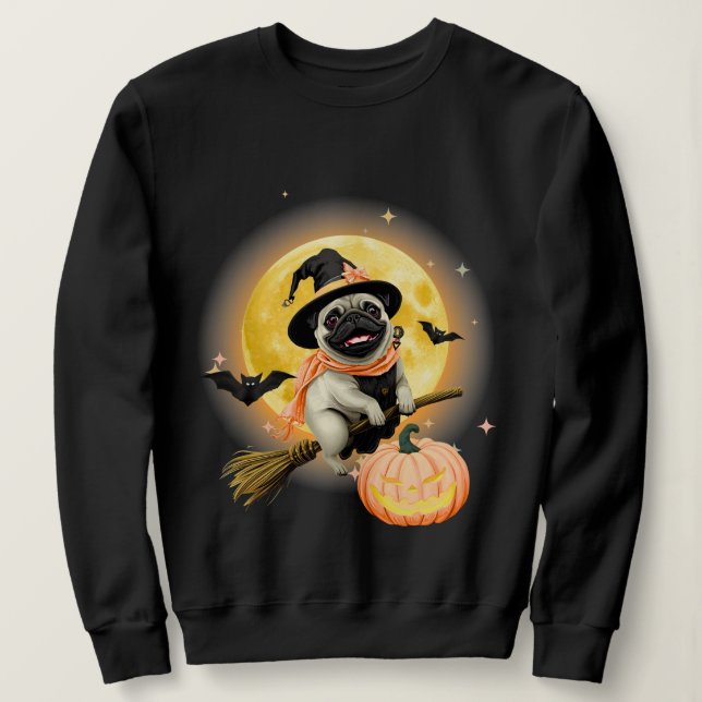 Sweatshirt Crazy Happy Halloween Carlin chevauchant une chamb (Design devant)