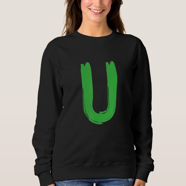 Sweatshirt Creative Bold Green Letter U - Design Alphabet - M (Devant)
