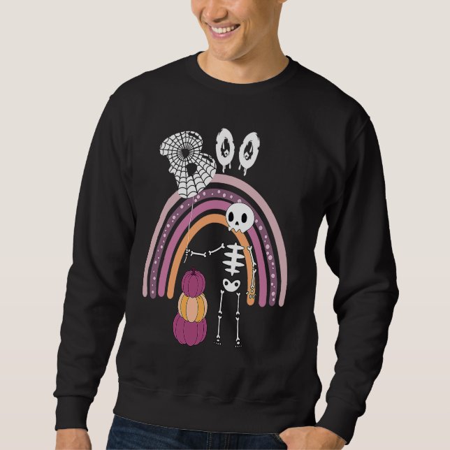 Sweatshirt Creepy Goth Halloween  Boo Skeleton Pastel Rainbow (Devant)