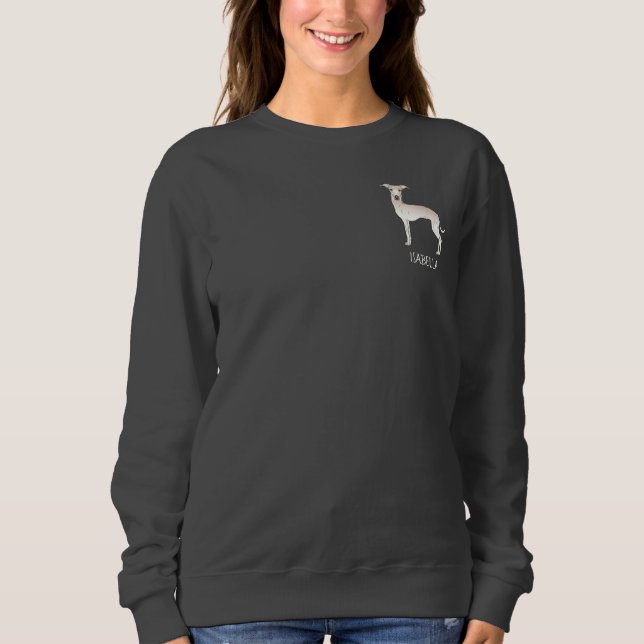 Sweatshirt Crème Italienne Greyhound Cute Dog Avec Texte Pers (Devant)