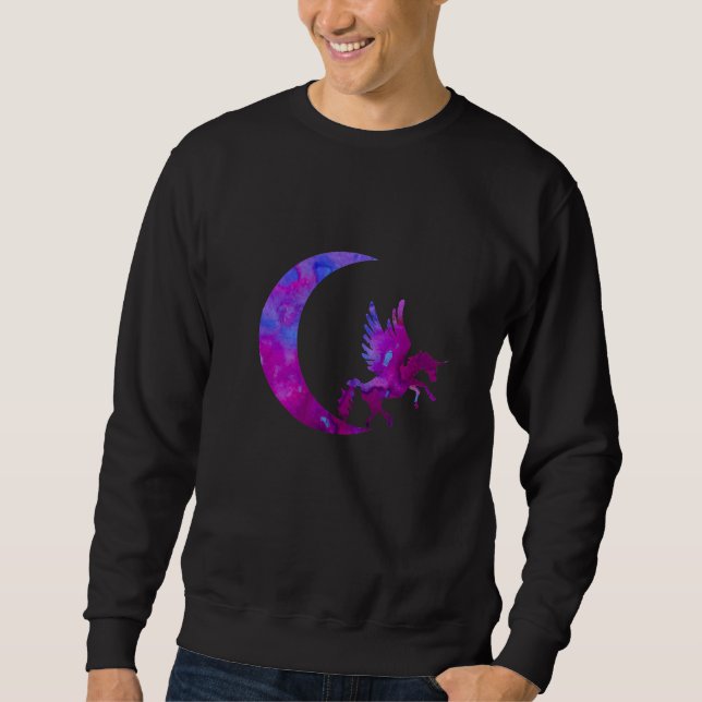 Sweatshirt Crescen mauve lune et licorne (Devant)