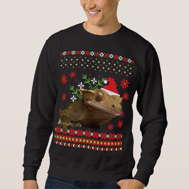 Sweatshirt Crested Gecko laide pull de Noël (Devant)