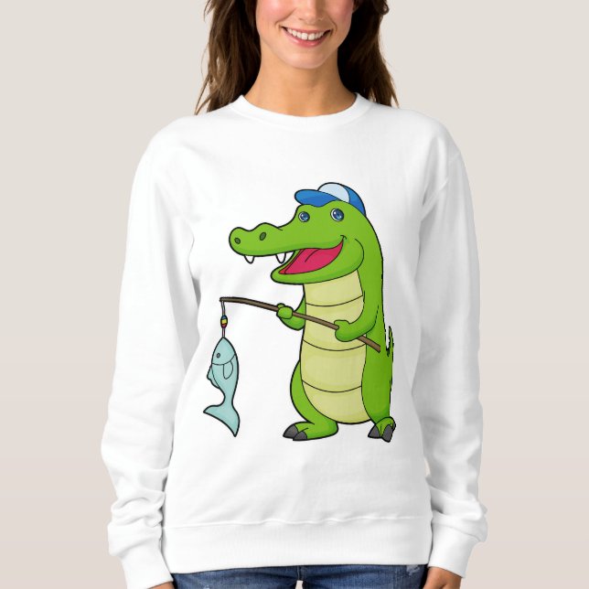 Sweatshirt Crocodile Pêche Pêcheur Pêcheur canne à pêche (Devant)