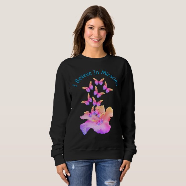 Sweatshirt Croire En Miracles Hibiscus Flower Butterflies (Devant entier)