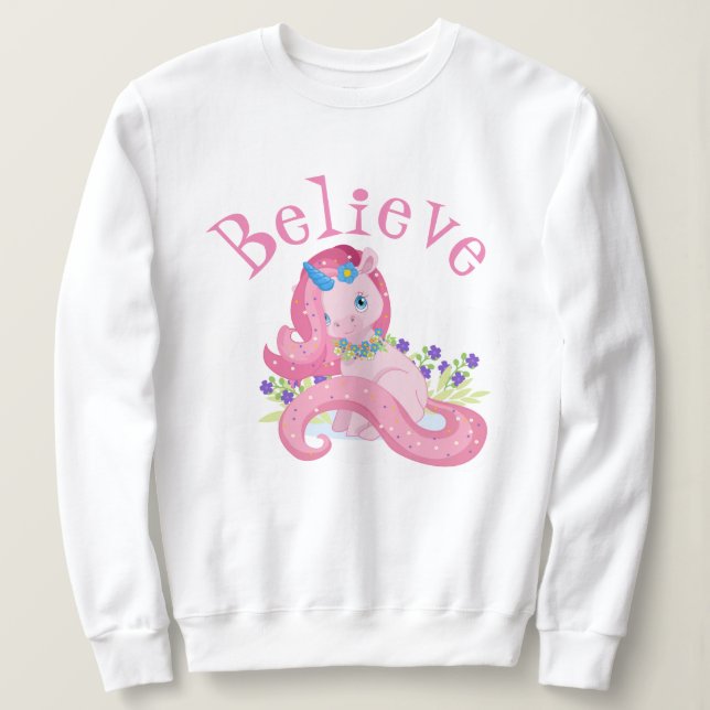Sweatshirt Croire Licorne Rose & Fleurs (Design devant)