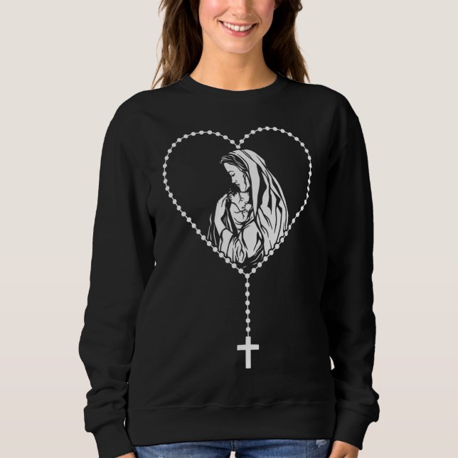 Sweatshirt Croix du Rosaire catholique Vierge Marie Jésus (Devant)