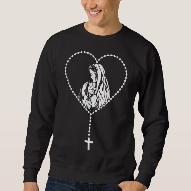 Sweatshirt Croix du Rosaire catholique Vierge Marie Jésus (Devant)