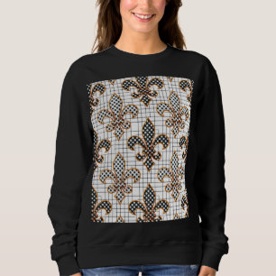 Sweatshirt Croix noire et blanche Hachures pois Fleur-de-lis