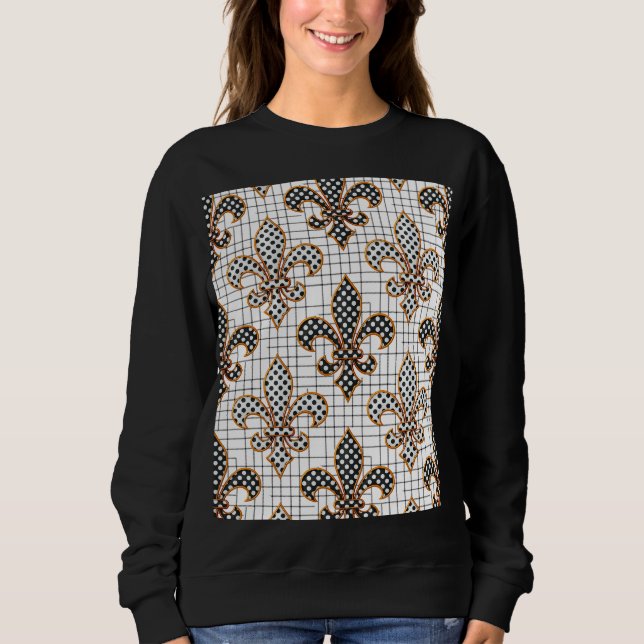 Sweatshirt Croix noire et blanche Hachures pois Fleur-de-lis  (Devant)