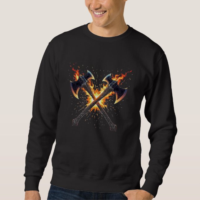 Sweatshirt Crossed Fantasy Axes with Fiery Energy – Powerful  (Devant)