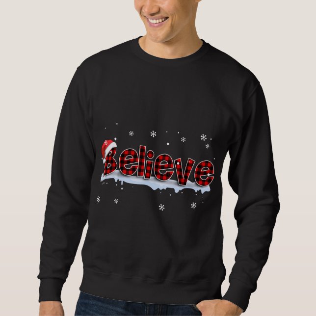 Sweatshirt Croyez Buffalo Plaid Père Noël Snowflake Noël (Devant)