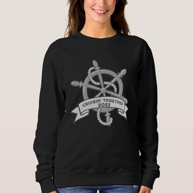 Sweatshirt Cruise 2023 Trip Ship on a Board Steering wheel (Devant)