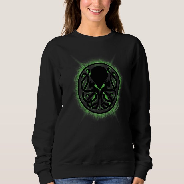 Sweatshirt Cthulhu Steampunk Flames vertes Kraken (Devant)