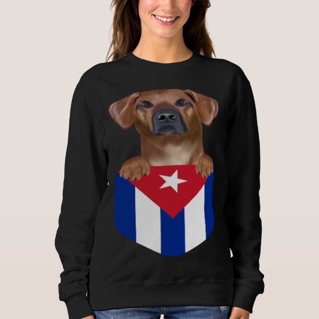 Sweatshirt Cuba Flag Rhodesian Ridgeback Dog In Pocket (Devant)