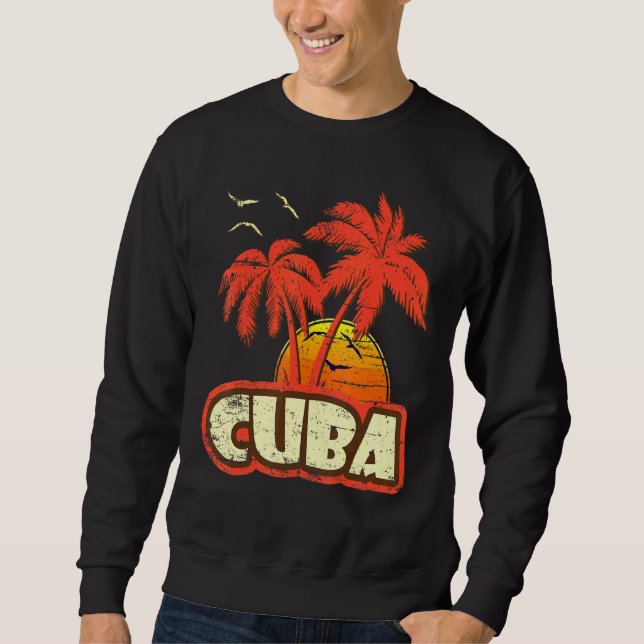 Sweatshirt Cuba Summer Palm Trees 80s Beach Sunset (Devant)