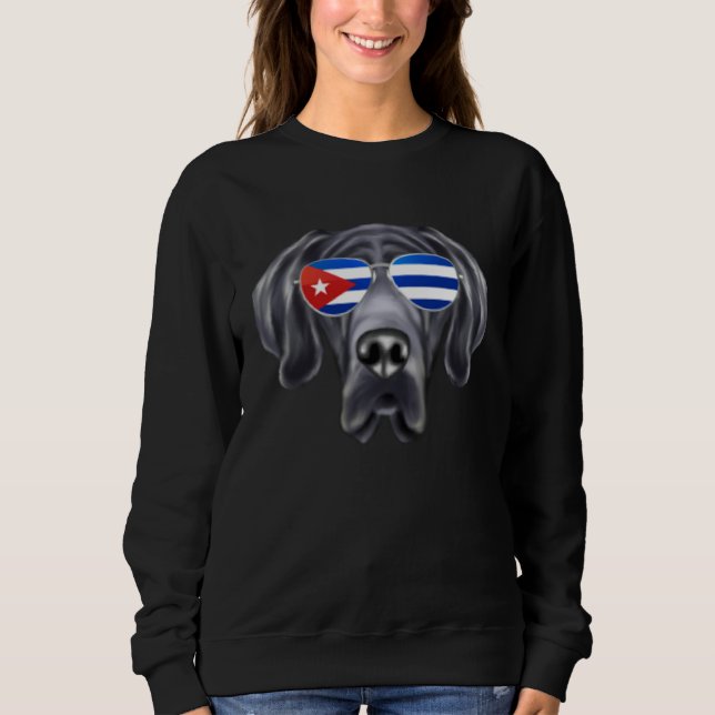 Sweatshirt Cuban Flag Blue Merle Dane Dog Cuba Pocket (Devant)