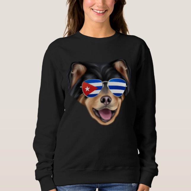 Sweatshirt Cuban Flag Finnish Lapphund Dog Cuba Pocket (Devant)