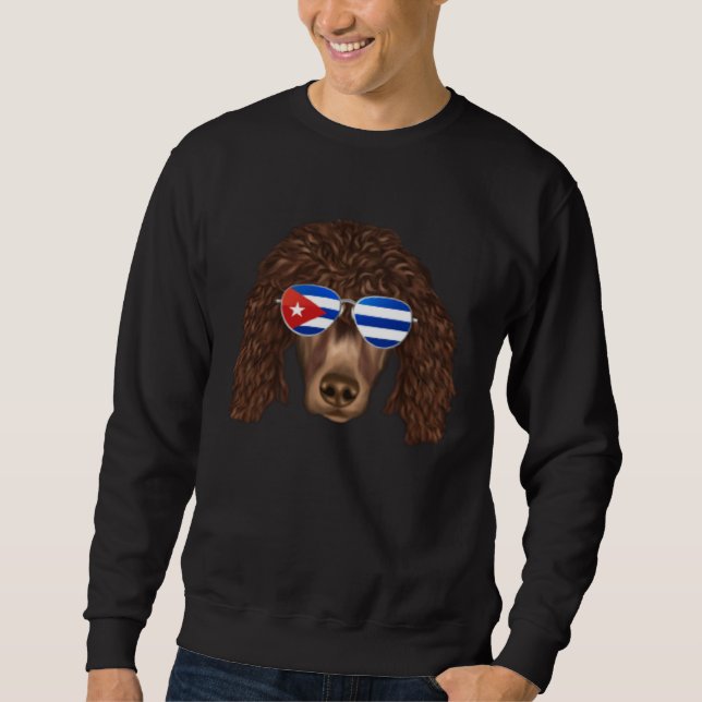 Sweatshirt Cuban Flag Irish Water Spaniel Dog Cuba Pocket (Devant)