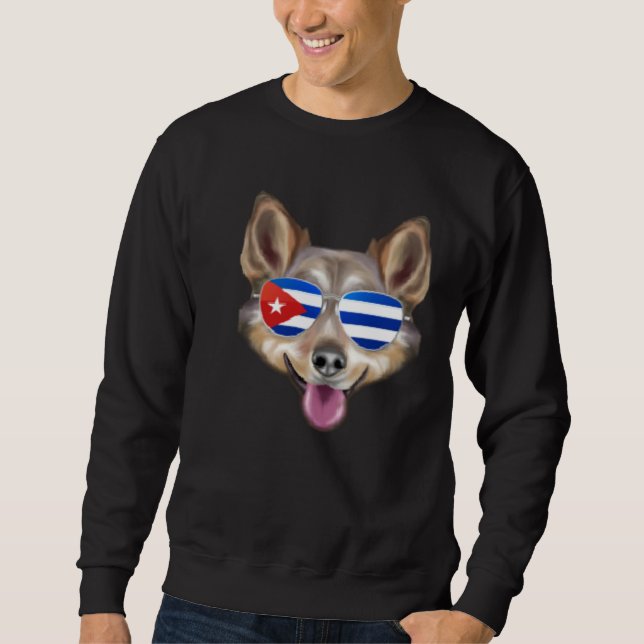 Sweatshirt Cuban Flag Swedish Vallhund Dog Cuba Pocket (Devant)