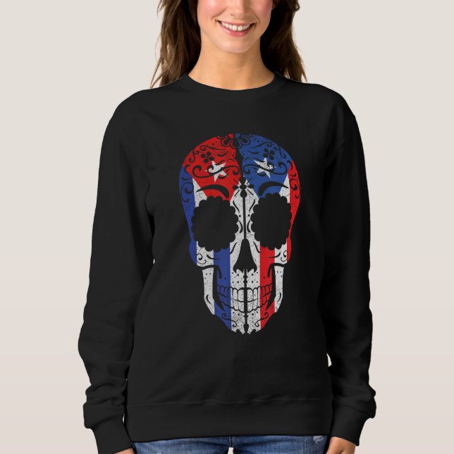 Sweatshirt Cuban Puerto Rican Sugar Skull Cuba Puerto Rico Fl (Devant)
