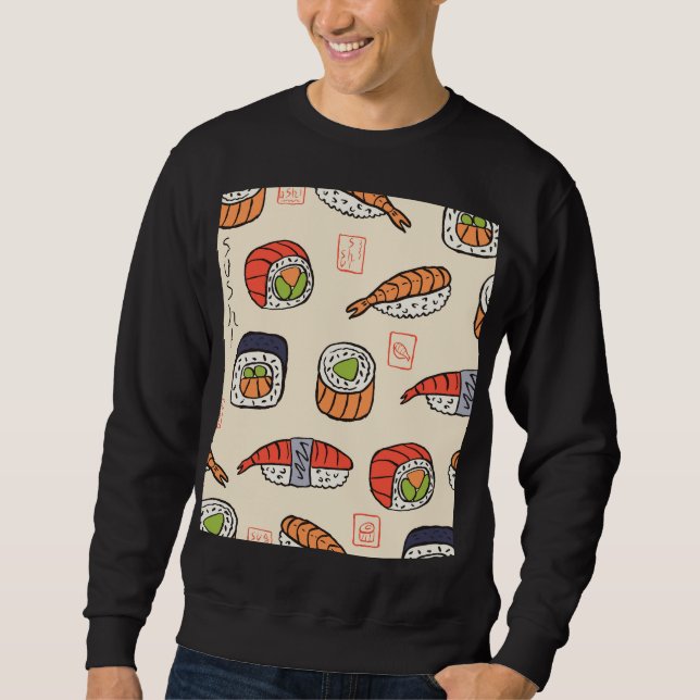 Sweatshirt Cuisine sushi, design motif sans soudure. (Devant)