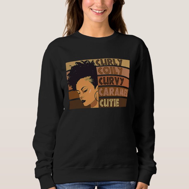 Sweatshirt Curly Coily Curvy Caramel Cutie Afro Love African  (Devant)