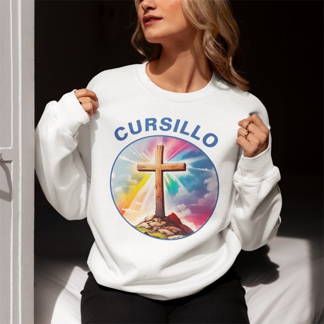 Sweatshirt Cursillo Wood Cross With Rainbow and Clouds (Créateur téléchargé)