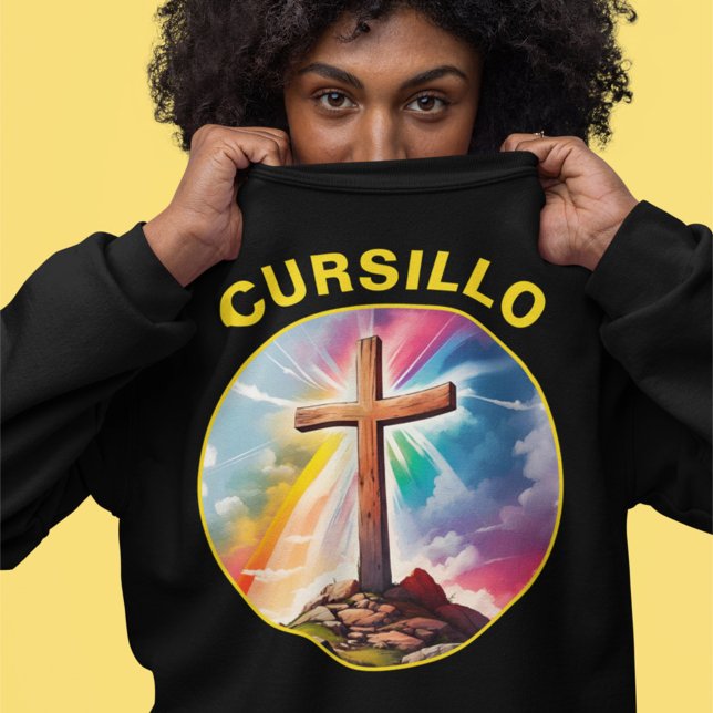 Sweatshirt Cursillo Wood Cross With Rainbow and Clouds (Créateur téléchargé)