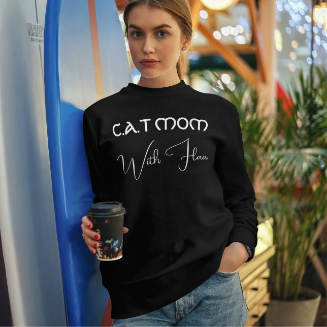 Sweatshirt Custom Pet Lover White Funny Script Cat Mom Black (Créateur téléchargé)