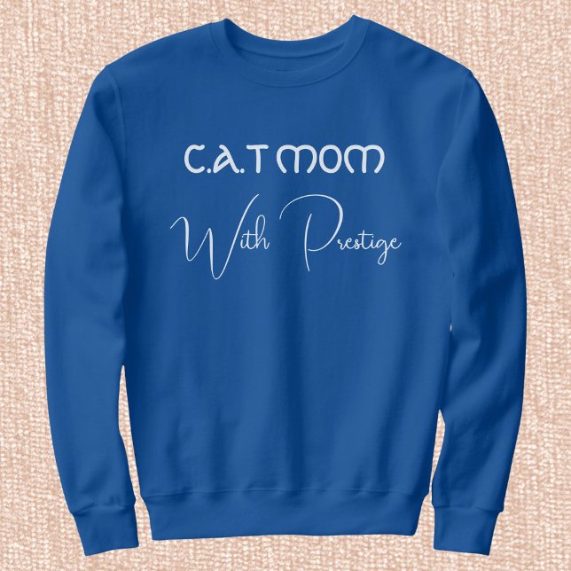 Sweatshirt Custom Pet Lover White Script Cat Mom Deep Royal (Créateur téléchargé)