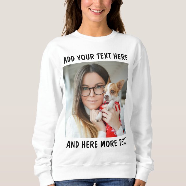 Sweatshirt Custom Photo and Text Women White (Devant)