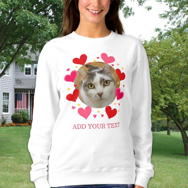 Sweatshirt Custom Photo Text Red Love Hearts Personalized (Créateur téléchargé)