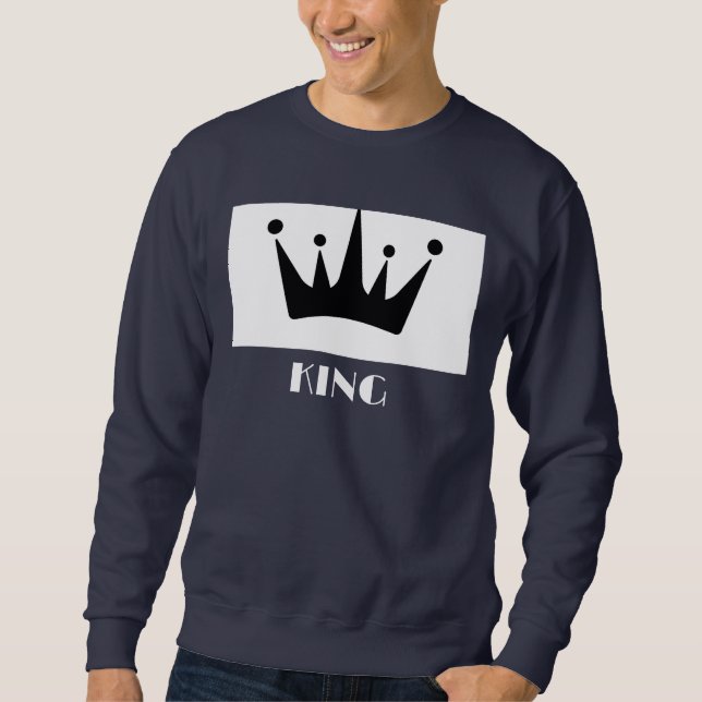 Sweatshirt Custom Roi Texte Image de Couronne Noire Bleu Mari (Devant)