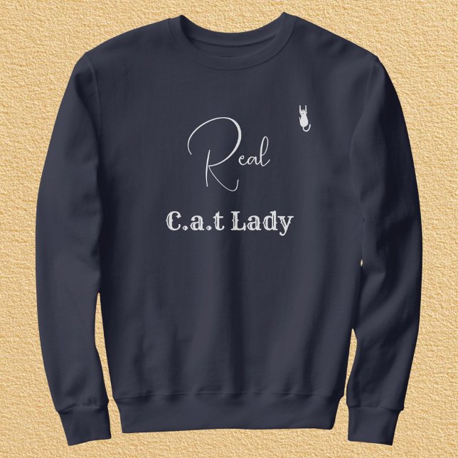 Sweatshirt Customize Pet Lover Navy Blue White Script Cat Mom (Créateur téléchargé)