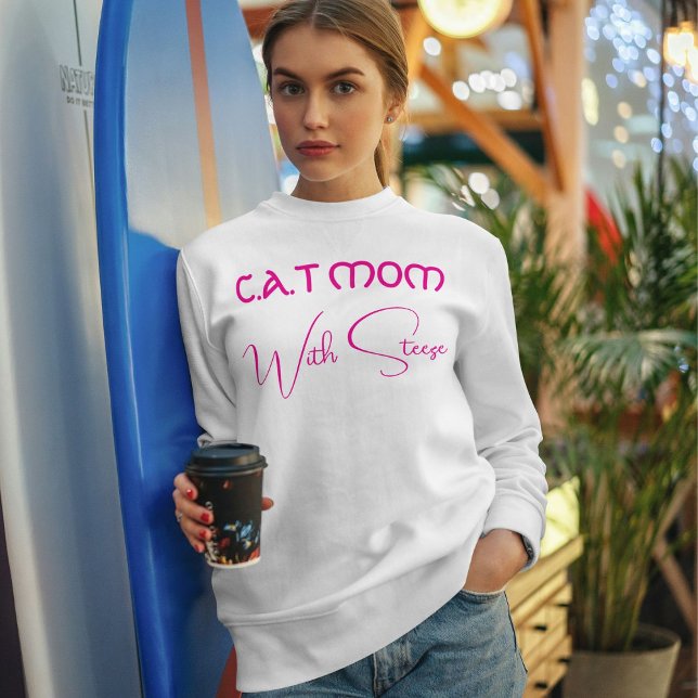 Sweatshirt Customized Cat Mom Pink Script Funny Pet Lover (Créateur téléchargé)