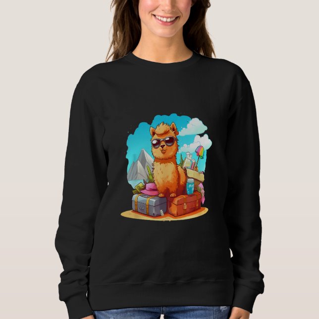 Sweatshirt Cute Alpaca With Suitcase Adventure Tee Boys Girls (Devant)