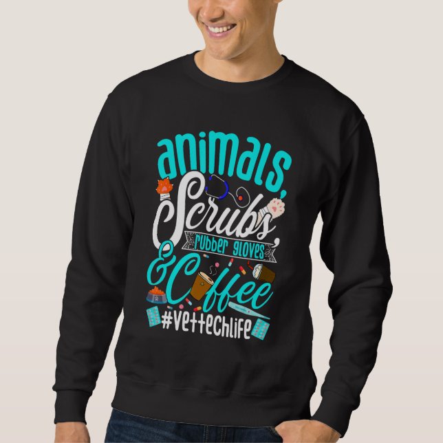 Sweatshirt Cute Animals Scrubs Rubber Gloves And Coffee Vet T (Devant)