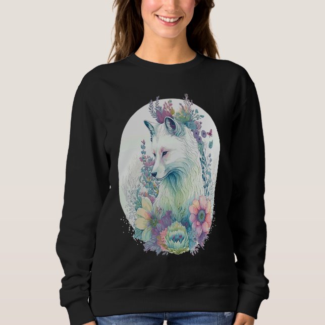 Sweatshirt Cute Arctic Fox Flower Crown Animal (Devant)