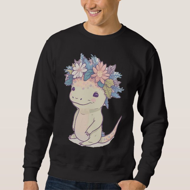 Sweatshirt Cute Axolotl Amphibian Flower Crown Watercolor Ani (Devant)