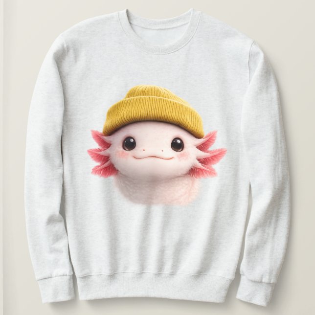 Sweatshirt Cute Axolotl Wearing Beanie Retro 90s Design  (Design devant)