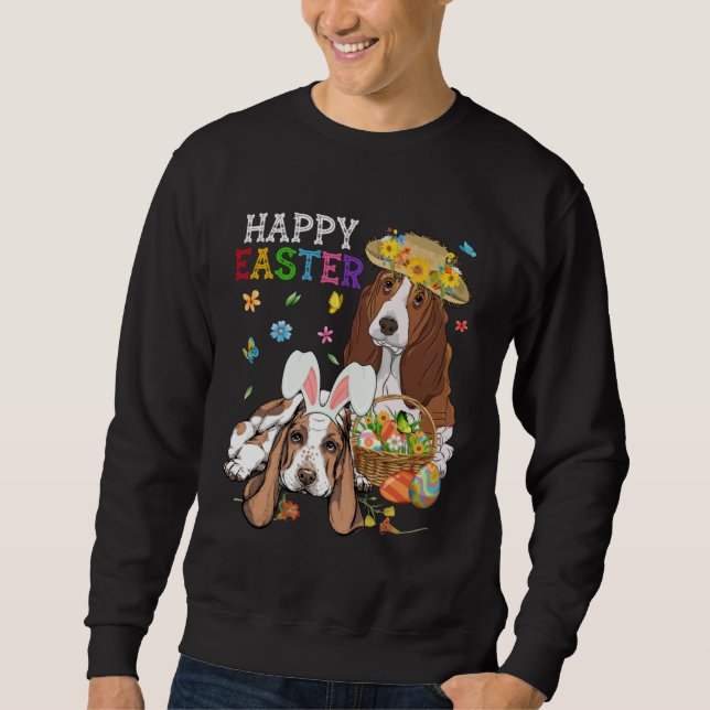 Sweatshirt Cute Basset Hound Dogs Easter Egg Basket Happy Eas (Devant)