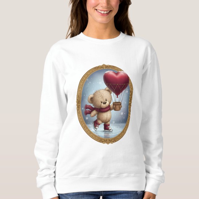 Sweatshirt Cute Bear Holding Heart Balloon in Snowy Sky – Ado (Devant)
