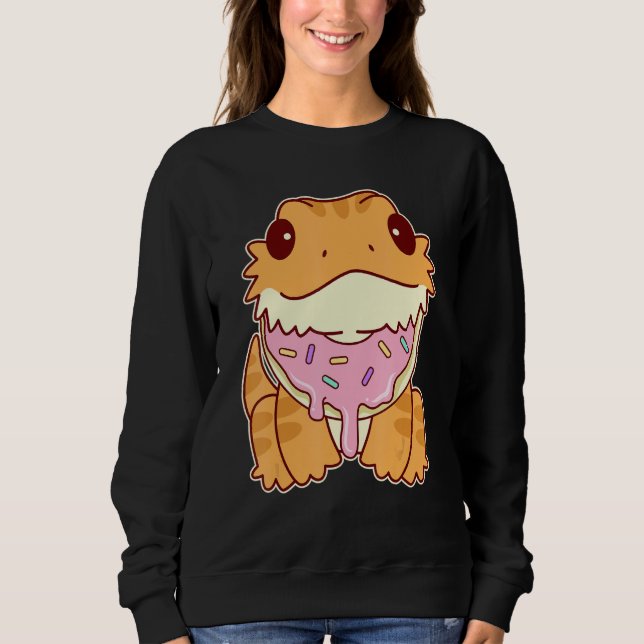 Sweatshirt Cute Bearded Dragon With Doughnut (Devant)