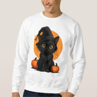 Sweatshirt Cute Black Cat Cartoon T-Shirt | Funny Gift for Ca