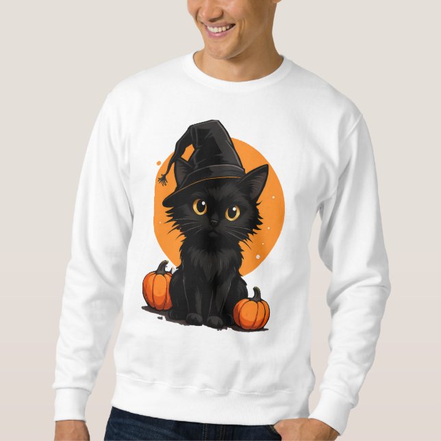 Sweatshirt Cute Black Cat Cartoon T-Shirt | Funny Gift for Ca (Devant)