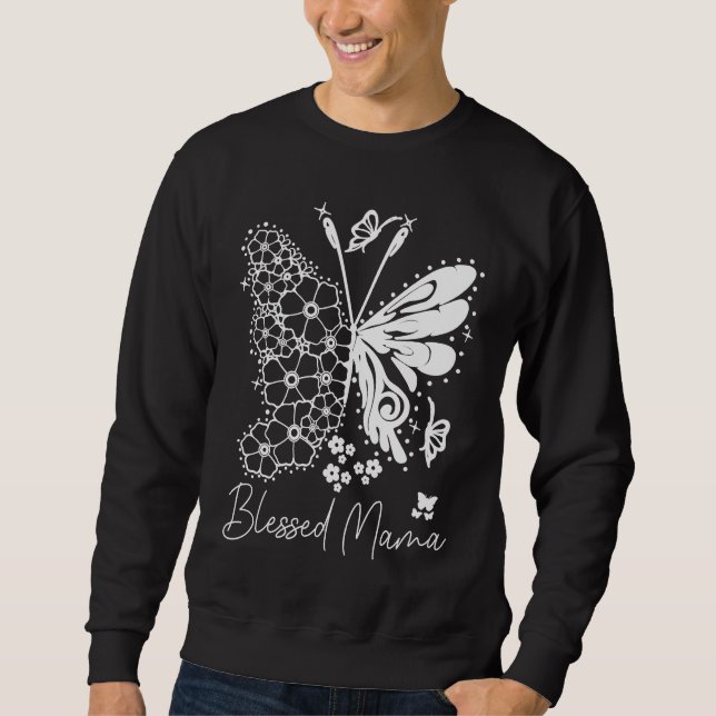 Sweatshirt Cute Blessed Mama Butterfly Print Mom Life (Devant)