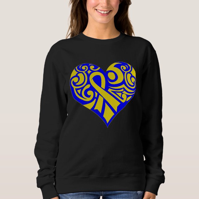 Sweatshirt Cute Blue and Yellow Ribbon Down Syndrome Awarenes (Devant)